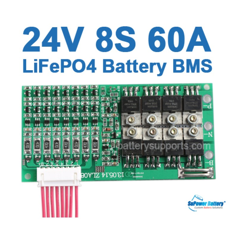 24V 25.6V 8S 60A 8x 3.2V LiFePo4 Battery BMS LFP PCM SMT System