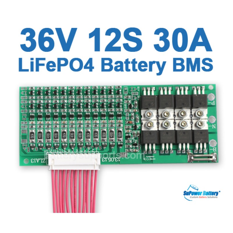 36V 30A 12S 12x 3.2V LiFePo4 Battery BMS LFP PCM SMT PCB System