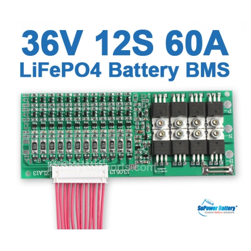 36V 60A 12S 12x 3.2V LiFePo4 Battery BMS LFP PCM SMT PCB System