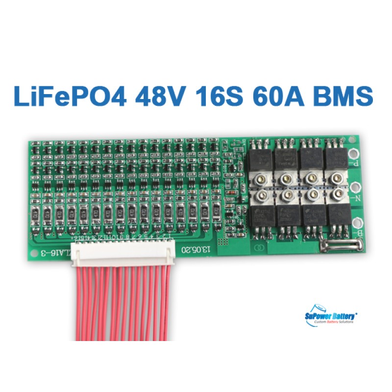 48V 60A 16S 16x 3.2V LiFePo4 Battery BMS LFP PCB PCM SMT System