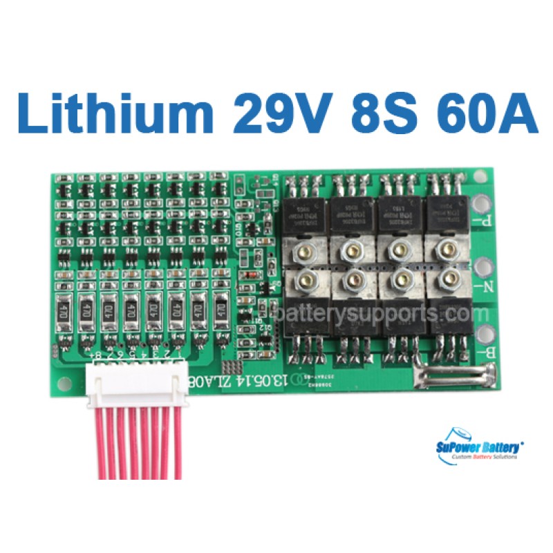 28V 29V 30V 60A 8x 3.6V 8S Lithium ion Li-PO Battery BMS PCM PCB