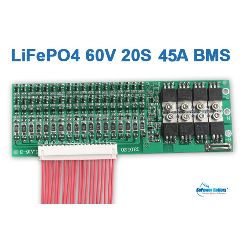 60V 45A  20S 20x 3.2V LiFePo4 Battery BMS LFP PCB PCM SMT System