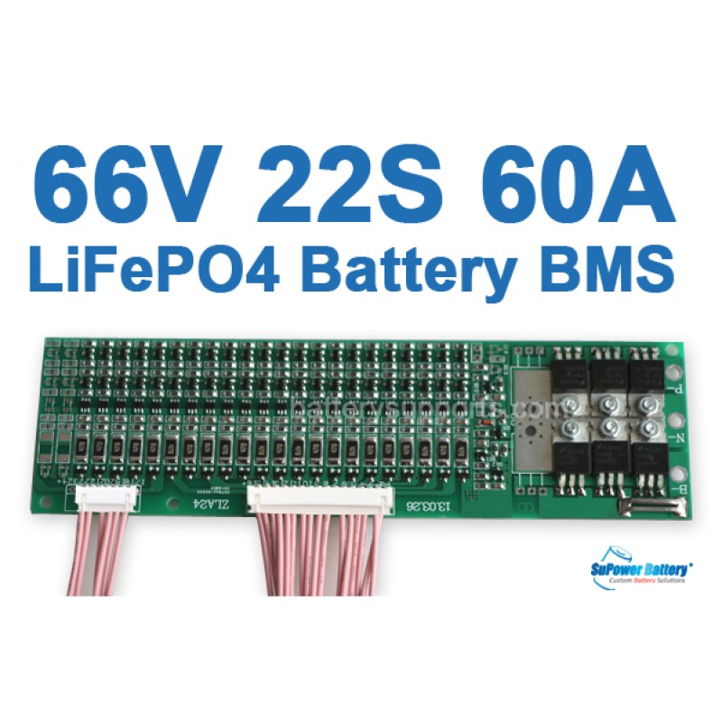 66V 60A 22S 22x 3.2V LiFePo4 Battery BMS LFP PCB PCM SMT System