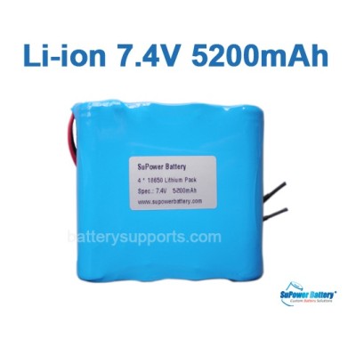 7.2V 7.4V 4* 18650 5200mAh 2S2P Lithium ion Li-ion Battery Pack